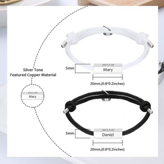 Custom Couple Bracelets Personalized Nameplated Date Engraved ID Matching Couple Bracelets For Boyfriend And Girlfriend Personalized Braided Rope Bracelets For Women Men Custom Couple Bracelets Personalized Nameplated Date Engraved ID Matching Couple Bracelets For Boyfriend And Girlfriend Personalized Braided Rope Bracelets For Women Men